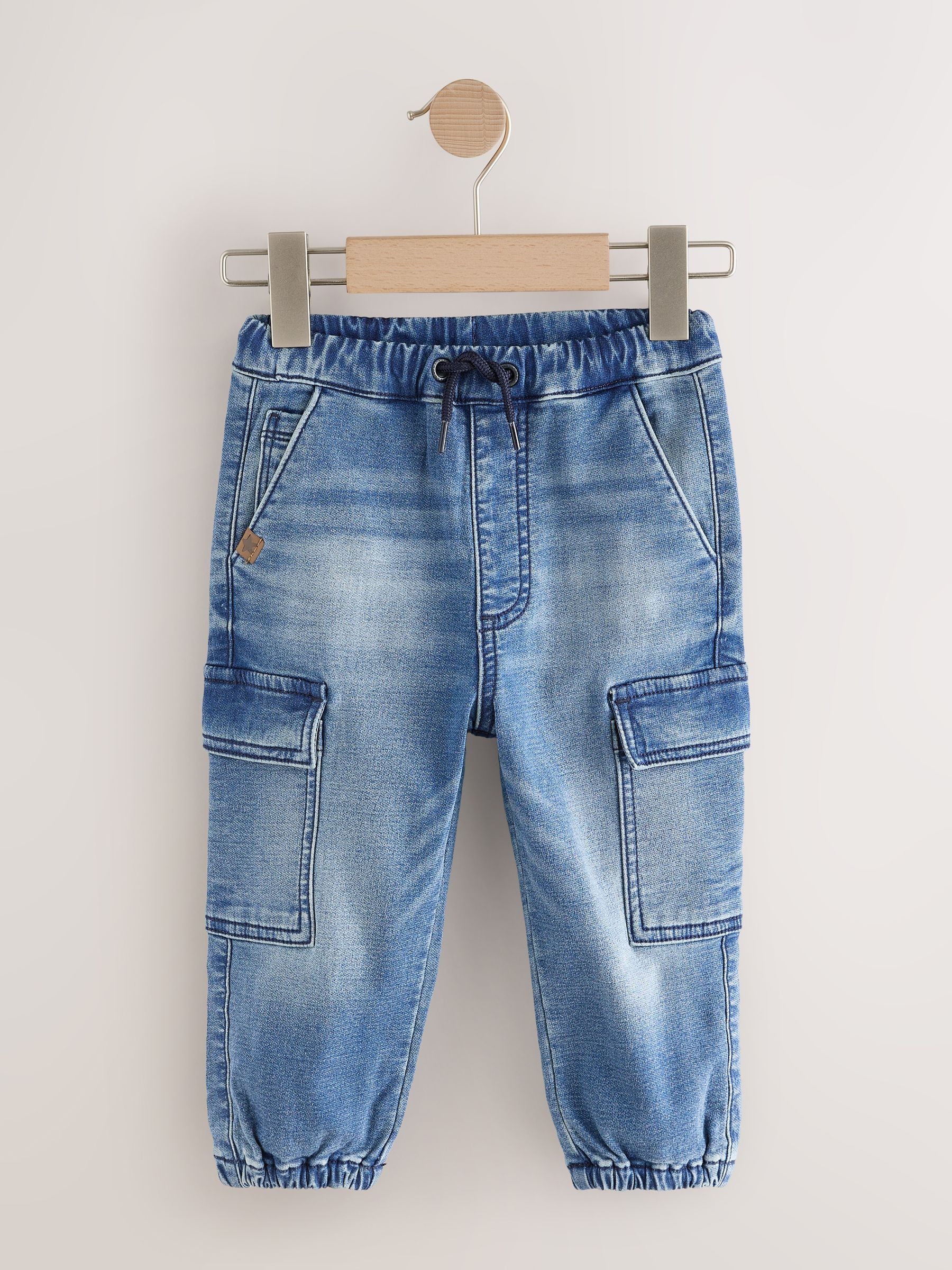 Buy Mid Blue Comfort Stretch Wide Cargo Jeans (3mths-7yrs) from