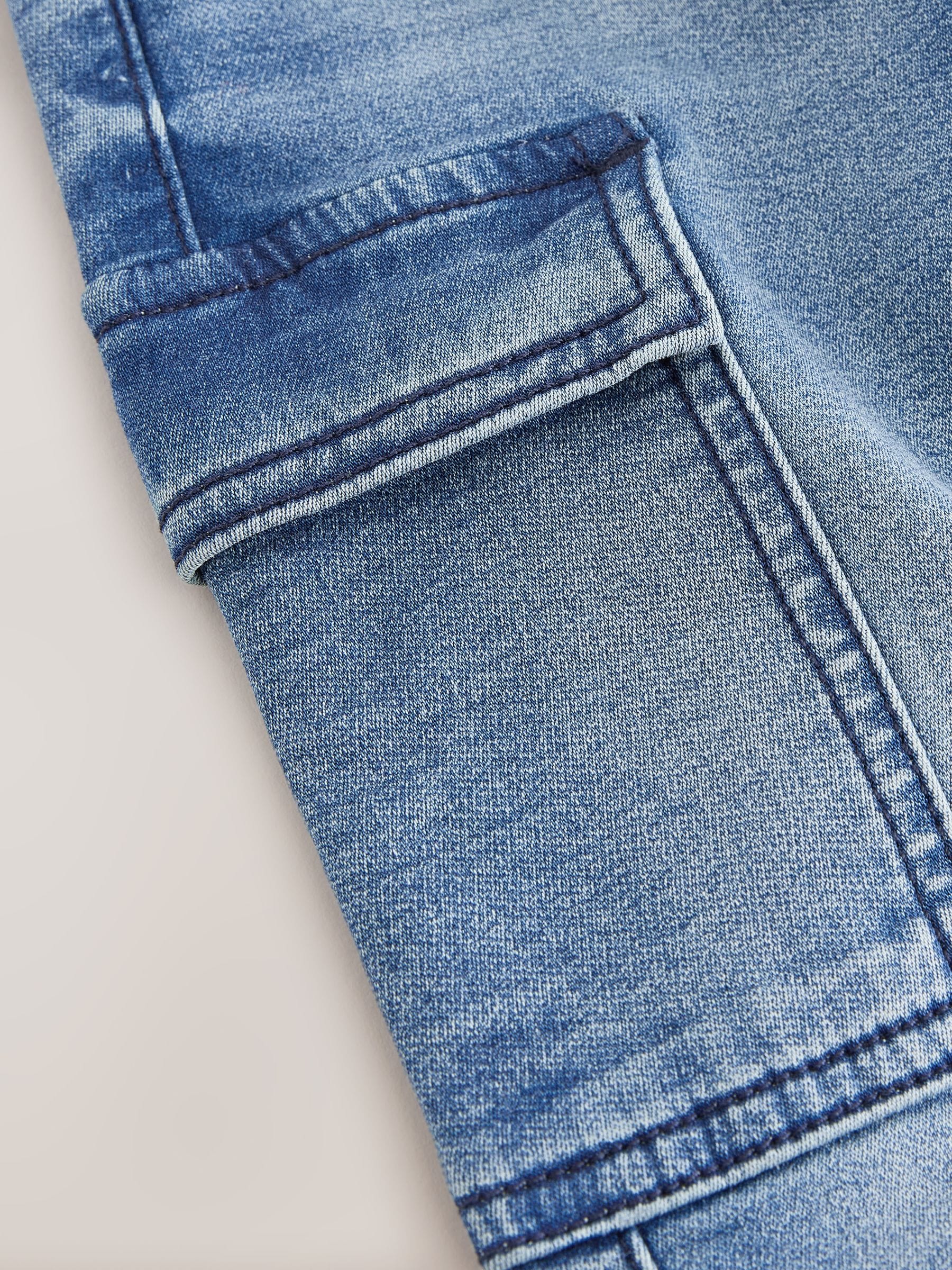 Buy Mid Blue Comfort Stretch Wide Cargo Jeans (3mths-7yrs) from