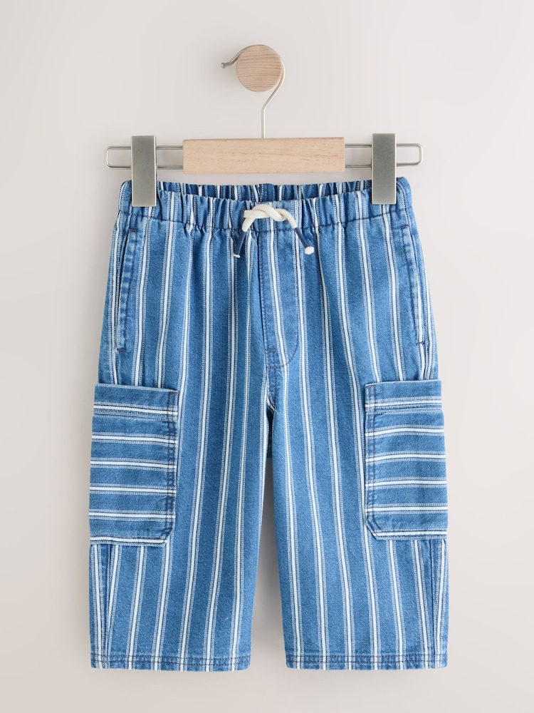 Mid Blue Stripe Wide Leg Pull On Jeans (3mths-7yrs) - Image 1 of 4