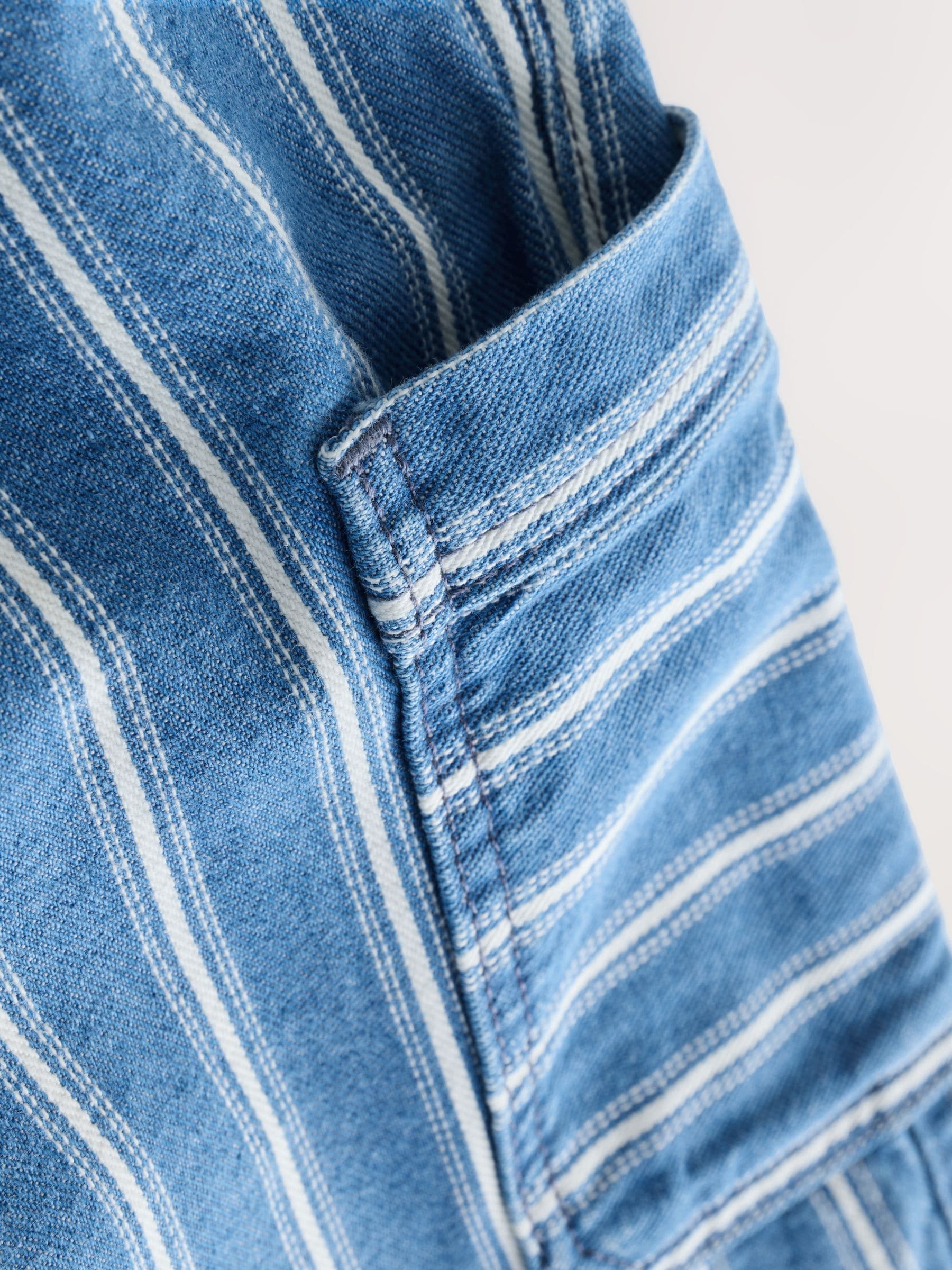 Buy Mid Blue Stripe Wide Leg Pull On Cargo 100% Cotton Jeans