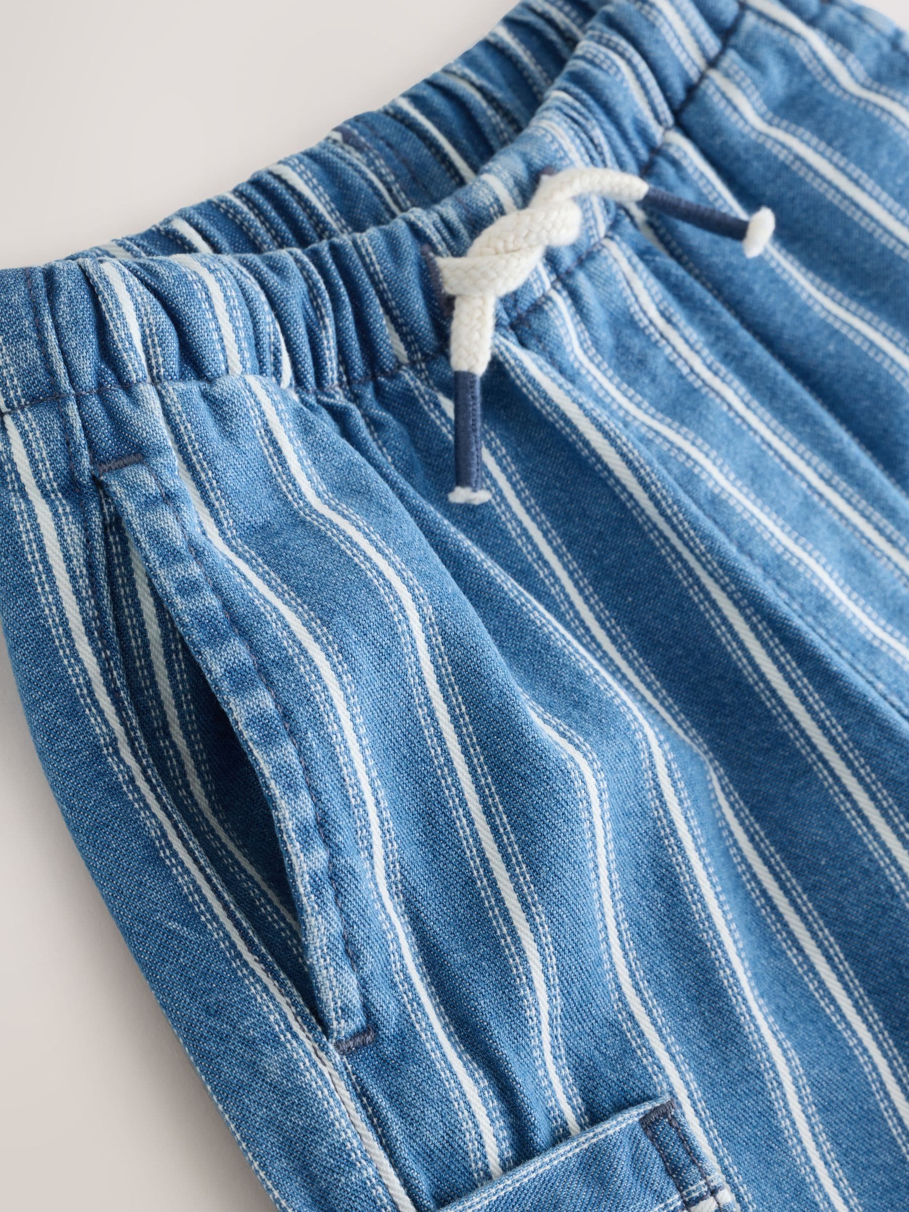 Buy Mid Blue Stripe Wide Leg Pull On Cargo 100% Cotton Jeans