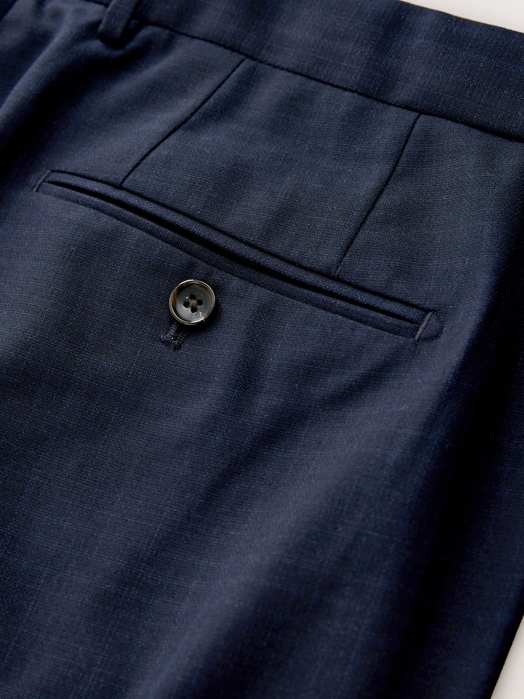 Navy Blue Slim Ft Check Suit Trousers - Image 11 of 11