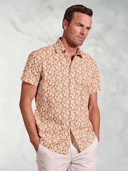 Brook Taverner Orange Slub Print 100% Cotton Shirt - Image 1 of 4