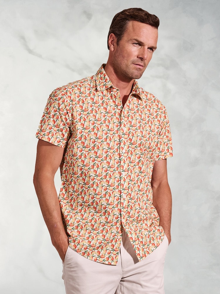 Brook Taverner Orange Slub Print 100% Cotton Shirt - Image 1 of 4