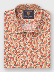 Brook Taverner Orange Slub Print 100% Cotton Shirt - Image 2 of 4