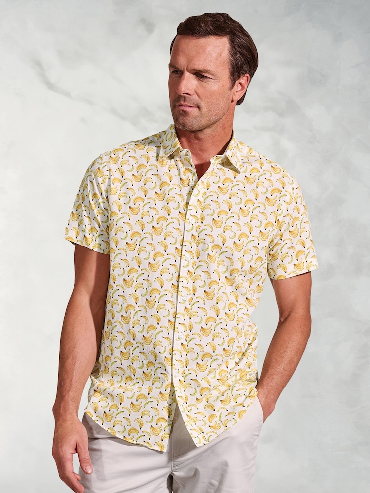 Brook Taverner Yellow Slub Print 100% Cotton Shirt - Image 1 of 4