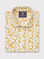 Brook Taverner Yellow Slub Print 100% Cotton Shirt - Image 2 of 4