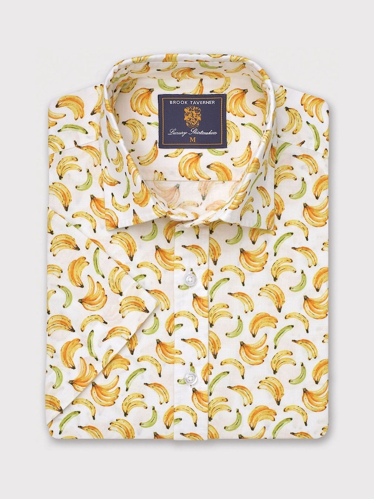Brook Taverner Yellow Slub Print 100% Cotton Shirt - Image 2 of 4