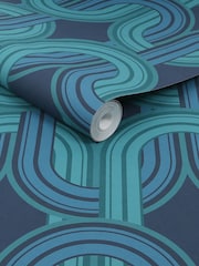 Graham & Brown Electric Blue Envy In the Loop A4 Wallpaper Sample - Image 3 of 3