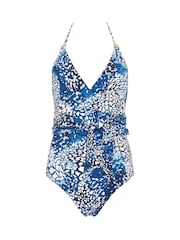 Star by Julien MacDonald Blue Halter Printed Swimsuit - Image 1 of 2