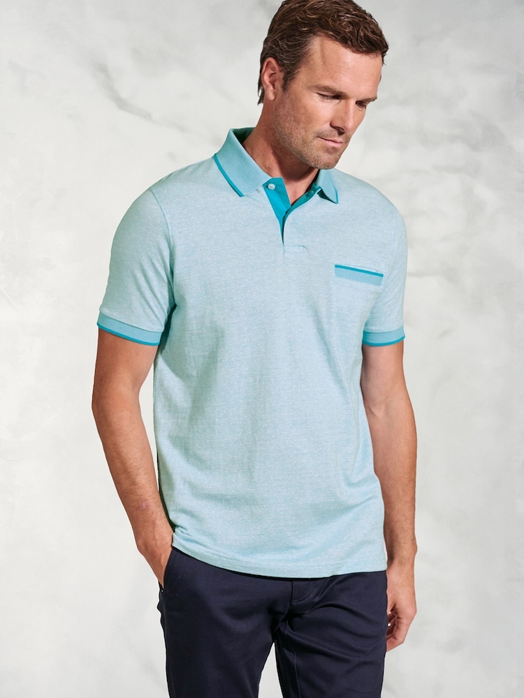 Brook Taverner Blue Dot Jacquard Melange Polo Shirt - Image 1 of 3