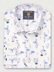 Brook Taverner White Flamingo Print 100% Cotton Shirt - Image 2 of 4