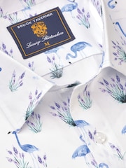 Brook Taverner White Flamingo Print 100% Cotton Shirt - Image 3 of 4