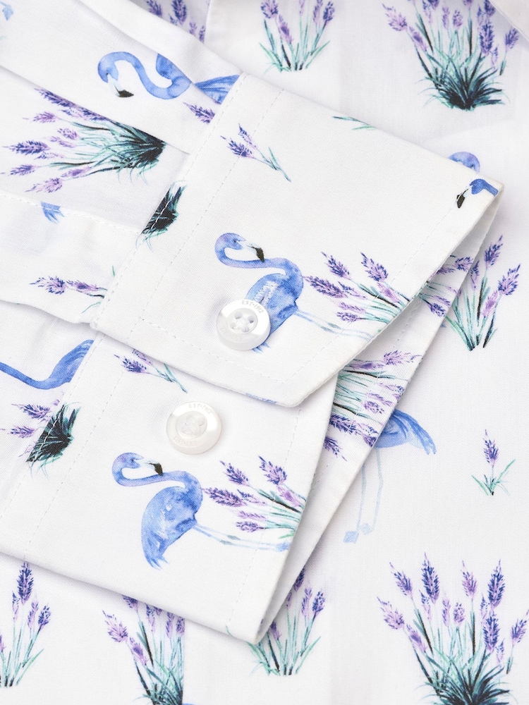 Brook Taverner White Flamingo Print 100% Cotton Shirt - Image 4 of 4