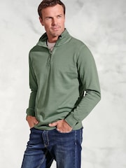 Brook Taverner Green Garment Dye 1/4 Zip 100% Cotton Sweatshirt - Image 1 of 3