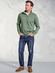 Brook Taverner Green Garment Dye 1/4 Zip 100% Cotton Sweatshirt - Image 2 of 3