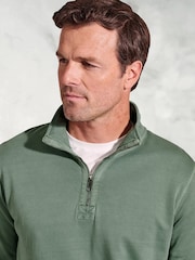 Brook Taverner Green Garment Dye 1/4 Zip 100% Cotton Sweatshirt - Image 3 of 3