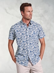Brook Taverner Blue Botanical Print 100% Cotton Slub Shirt - Image 1 of 4