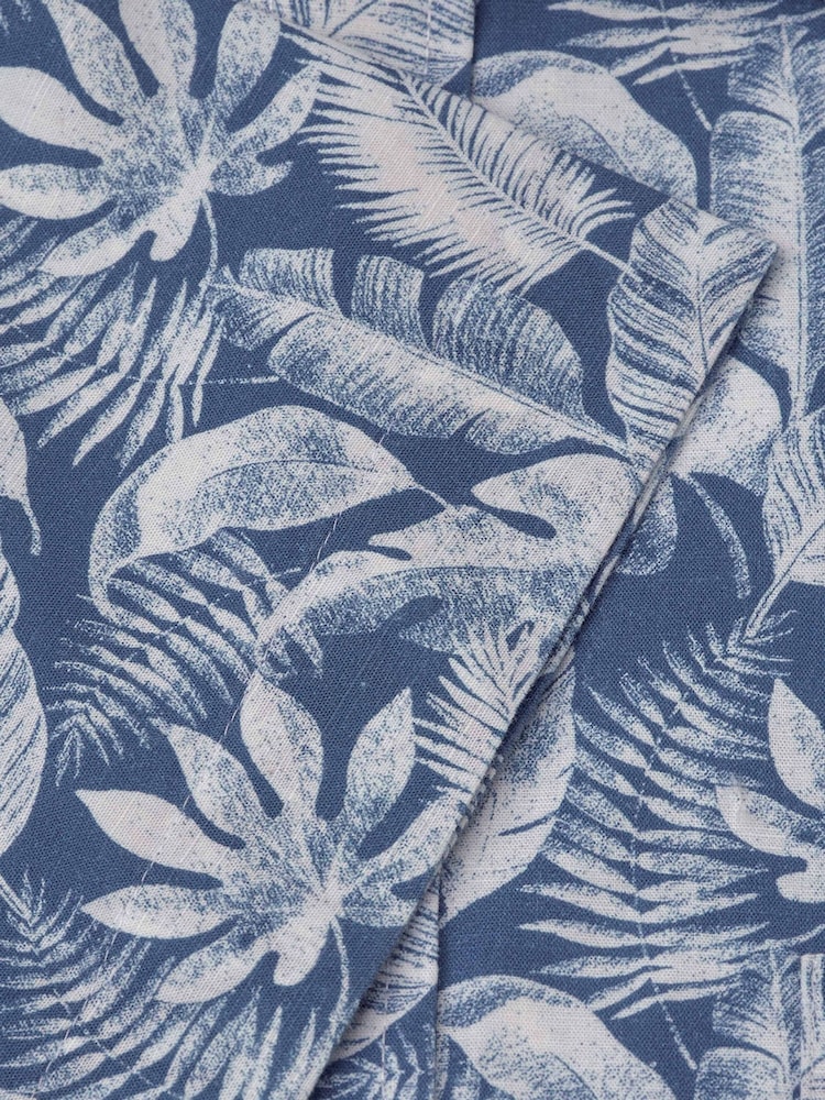Brook Taverner Blue Botanical Print 100% Cotton Slub Shirt - Image 4 of 4