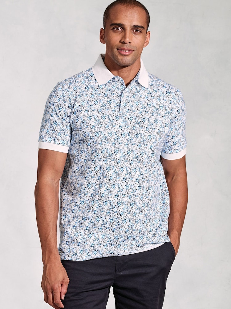 Brook Taverner Ditsy Floral Printed 100% Cotton Polo Shirt - Image 1 of 3