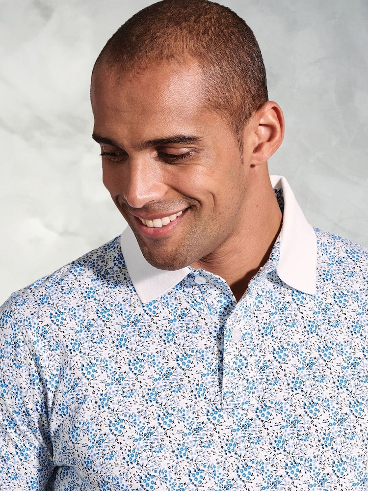 Brook Taverner Ditsy Floral Printed 100% Cotton Polo Shirt - Image 2 of 3