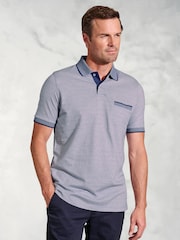 Brook Taverner Blue Dot Jacquard Melange 100% Cotton Polo Shirt - Image 1 of 3