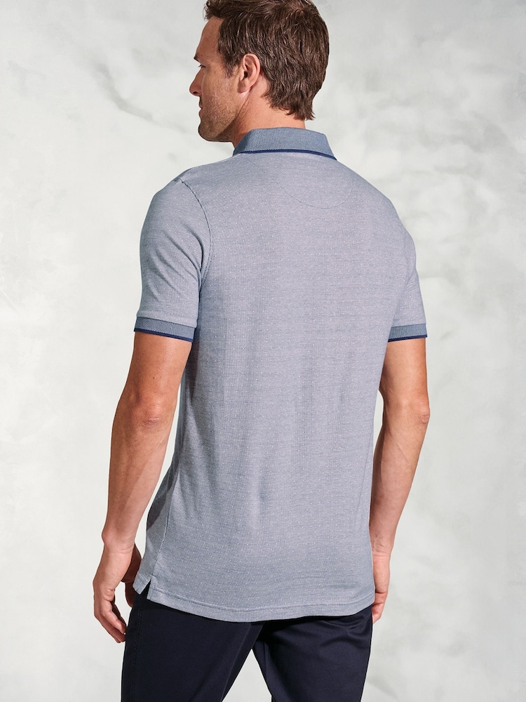Brook Taverner Blue Dot Jacquard Melange 100% Cotton Polo Shirt - Image 2 of 3