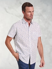 Brook Taverner White Botanical Print 100% Cotton Slub Shirt - Image 1 of 4