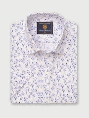 Brook Taverner White Botanical Print 100% Cotton Slub Shirt - Image 2 of 4