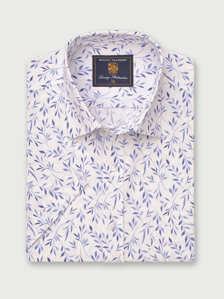 Brook Taverner White Botanical Print 100% Cotton Slub Shirt - Image 2 of 4