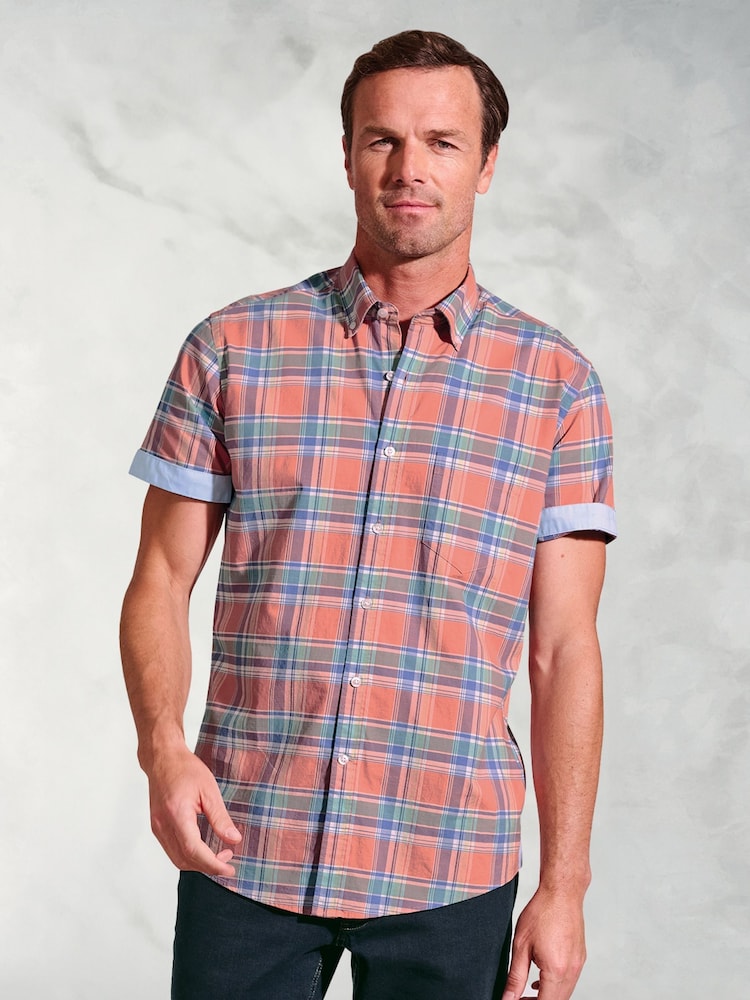 Brook Taverner Pink Check Slub 100% Cotton Shirt - Image 1 of 4