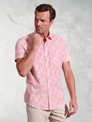 Brook Taverner Pink Botanical Print 100% Cotton Slub Shirt - Image 1 of 4