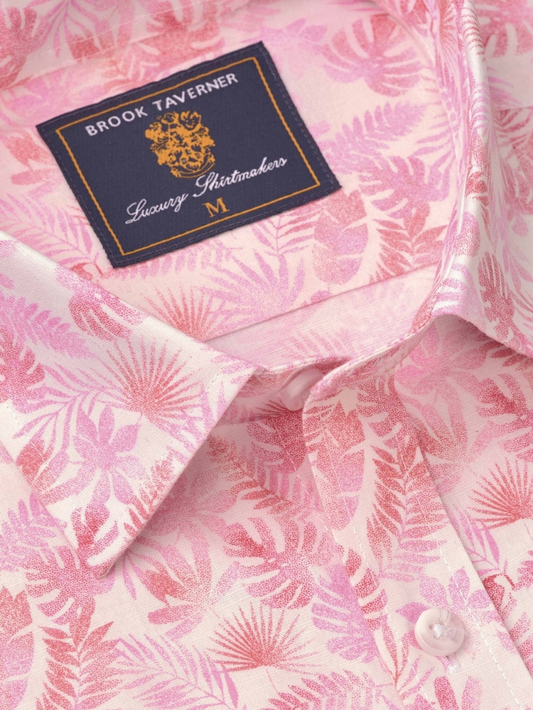 Brook Taverner Pink Botanical Print 100% Cotton Slub Shirt - Image 1 of 4 Brook Taverner Pink Botanical Print 100% Cotton Slub Shirt - Image 1 of 4