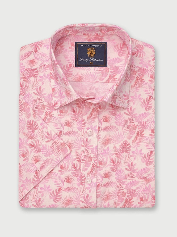 Brook Taverner Pink Botanical Print 100% Cotton Slub Shirt - Image 2 of 4 Brook Taverner Pink Botanical Print 100% Cotton Slub Shirt - Image 2 of 4
