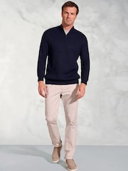 Brook Taverner Blue Fine Rib 1/4 Neck Jumper - Image 1 of 2