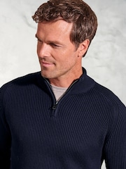 Brook Taverner Blue Fine Rib 1/4 Neck Jumper - Image 2 of 2