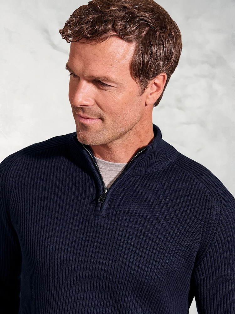 Brook Taverner Blue Fine Rib 1/4 Neck Jumper - Image 2 of 2