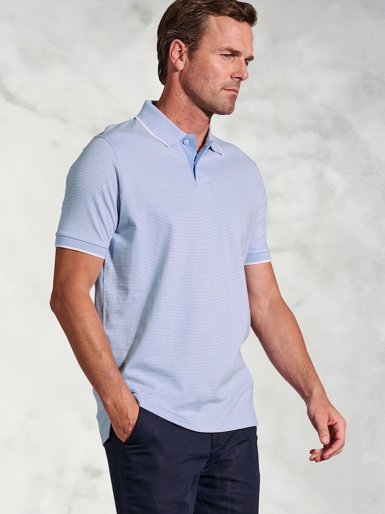 Brook Taverner Fine Striped Jersey 100% Cotton Polo Shirt - Bild 1 von 3