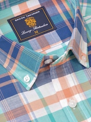 Brook Taverner Green Check Slub 100% Cotton Shirt - Image 2 of 3