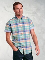 Brook Taverner Green Check Slub 100% Cotton Shirt - Image 8 of 10