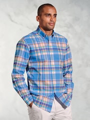 Brook Taverner Blue 100% Cotton Check Oxford Shirt - Image 1 of 4