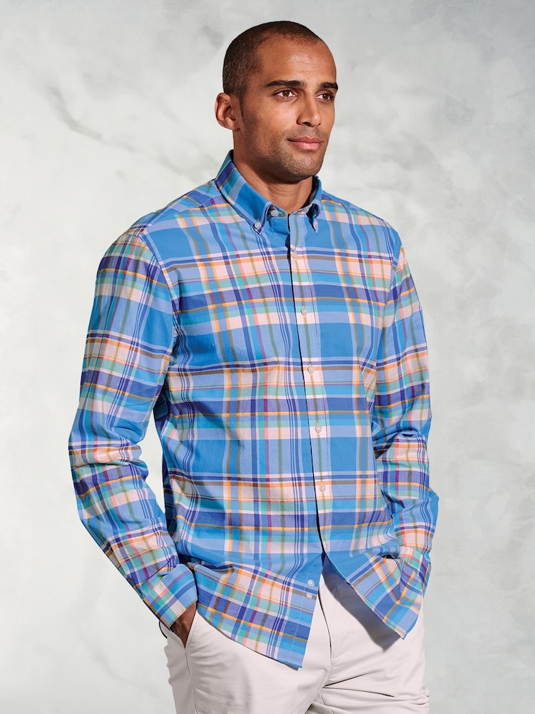 Brook Taverner Blue 100% Cotton Check Oxford Shirt - Image 1 of 4