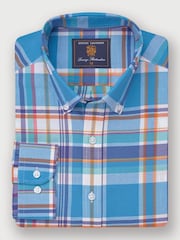 Brook Taverner Blue 100% Cotton Check Oxford Shirt - Image 2 of 4