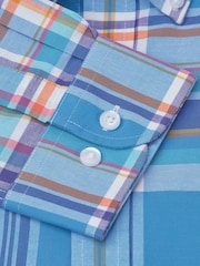 Brook Taverner Blue 100% Cotton Check Oxford Shirt - Image 4 of 4