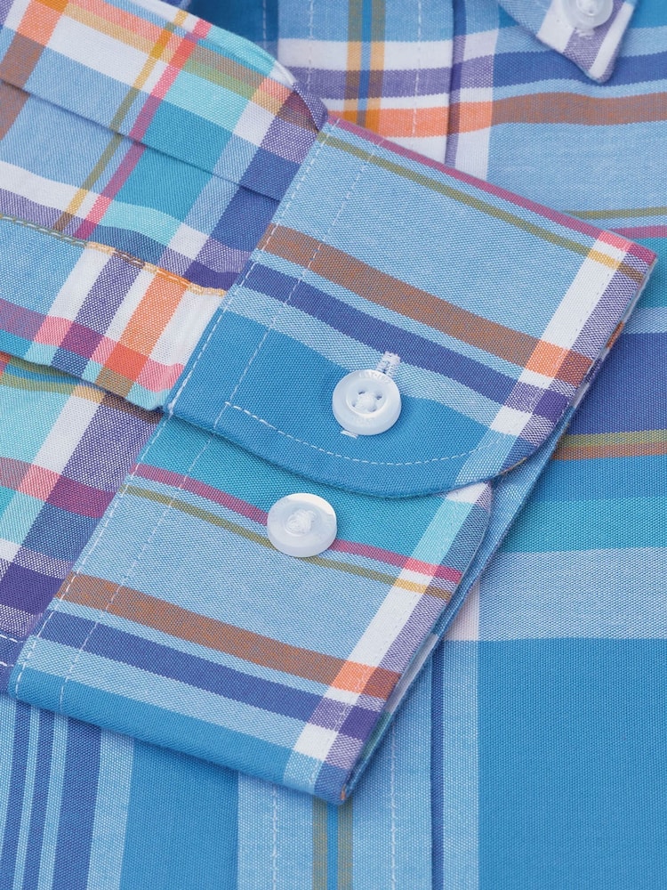 Brook Taverner Blue 100% Cotton Check Oxford Shirt - Image 4 of 4