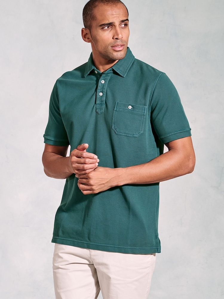Brook Taverner Garment Dye Pique 100% Cotton Polo Shirt - صورة 1 من 4