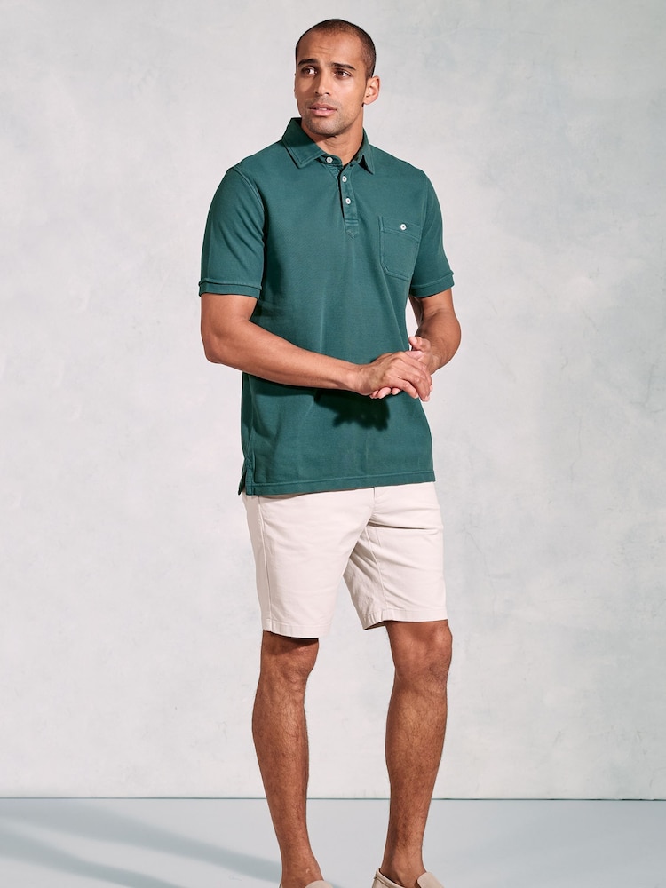 Brook Taverner Green Garment Dye Pique 100% Cotton Polo Shirt - Image 3 of 4