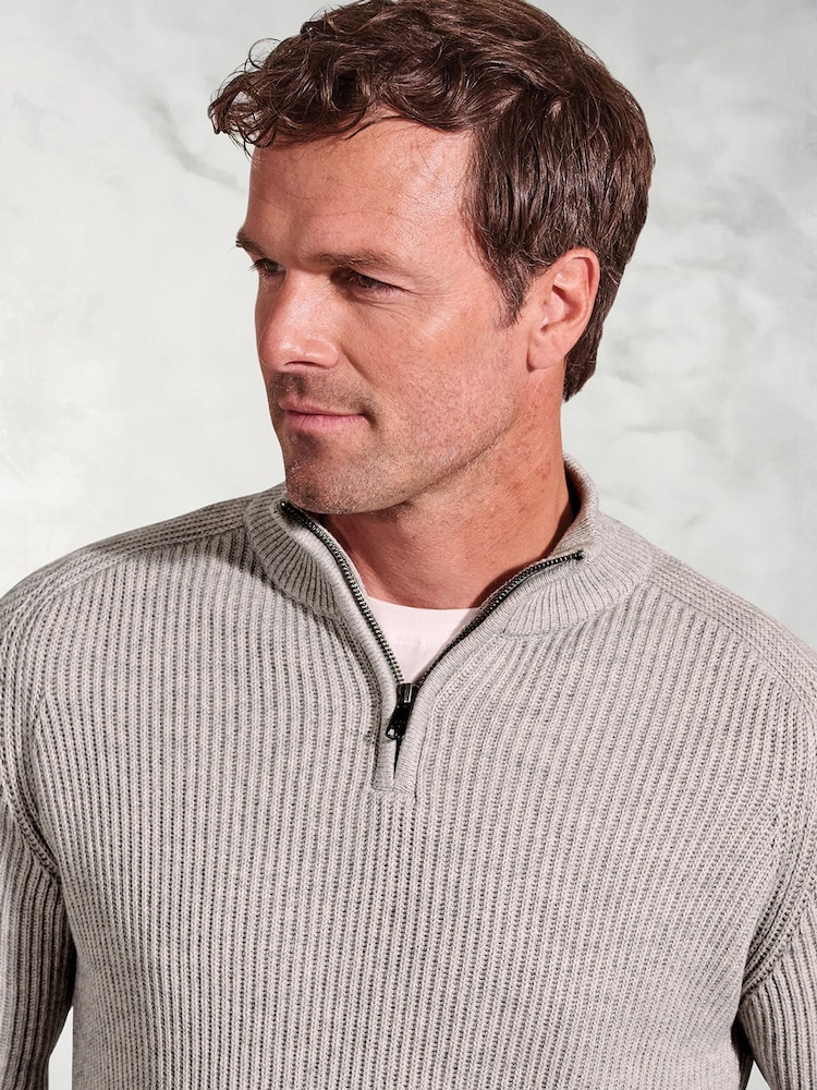 Brook Taverner Grey Fine Rib 1/4 Neck Jumper - Image 3 of 3 Brook Taverner Grey Fine Rib 1/4 Neck Jumper - Image 3 of 3