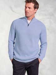 Brook Taverner Blue Fine Rib 1/4 Neck Jumper - Image 1 of 2