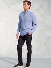Brook Taverner Blue Fine Rib 1/4 Neck Jumper - Image 2 of 2